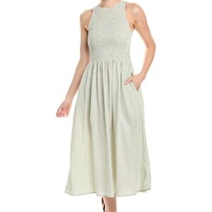 Madewell The Plus Melody Smocked Midi Dress Sleeveless Green Stripes Size 1X NWT
